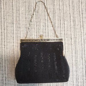 Vintage 1950s 1960s black beaded bag